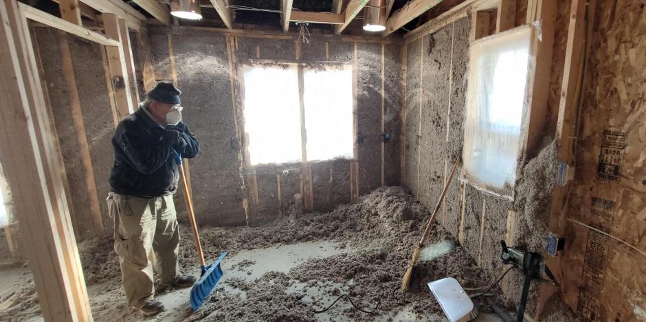 Cellulose Wall Spray Insulation Work In-Progress