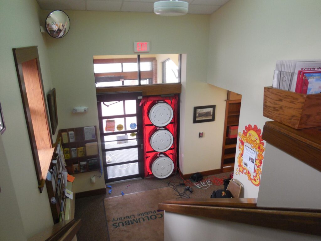 Blower door test at a Public Library building.
