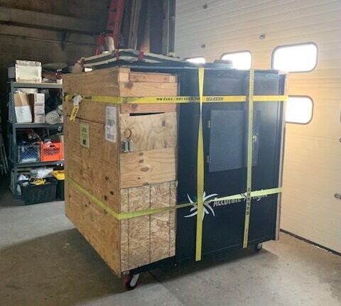 G54 model blower door fan packed up and ready for shipment.