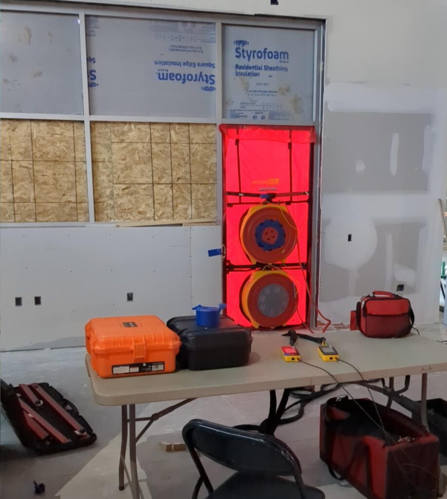 Commercial blower door test equipment set-up