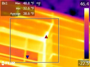Cold weather infrared camera image of office building exterior.